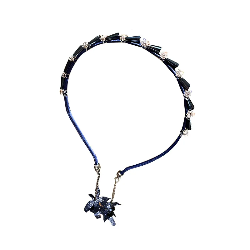 

LOVOACC Korean Fashion Shiny Crystal Rhinestone Headband for Women Girls Blue Black Color Cloth Hair Band Accessories Headwear