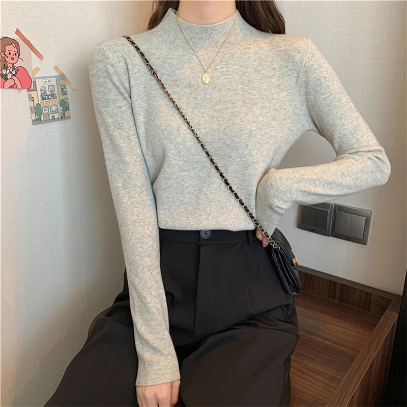 

UICVIE 2021 Spring Autumn Winter Women Sweater Solid Turtleneck Female Casual Pullover Full Sleeve Warm Soft Knitted ladyoffice