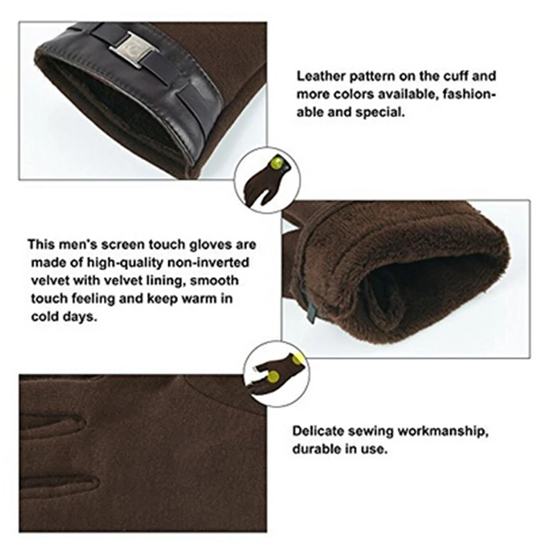 

New Winter Men Sports Plus Plush Thick Warm Cotton Cycling Riding Mittens Elastic Leather Touch Screen Driving Glove