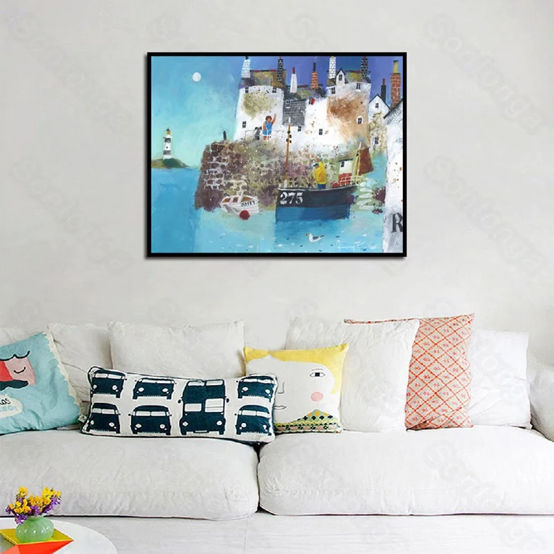 

Still Life Painting Simple Seaside Town Watercolor Painting Landscape Art Decoration Painting Porch Living Room Corridor Study