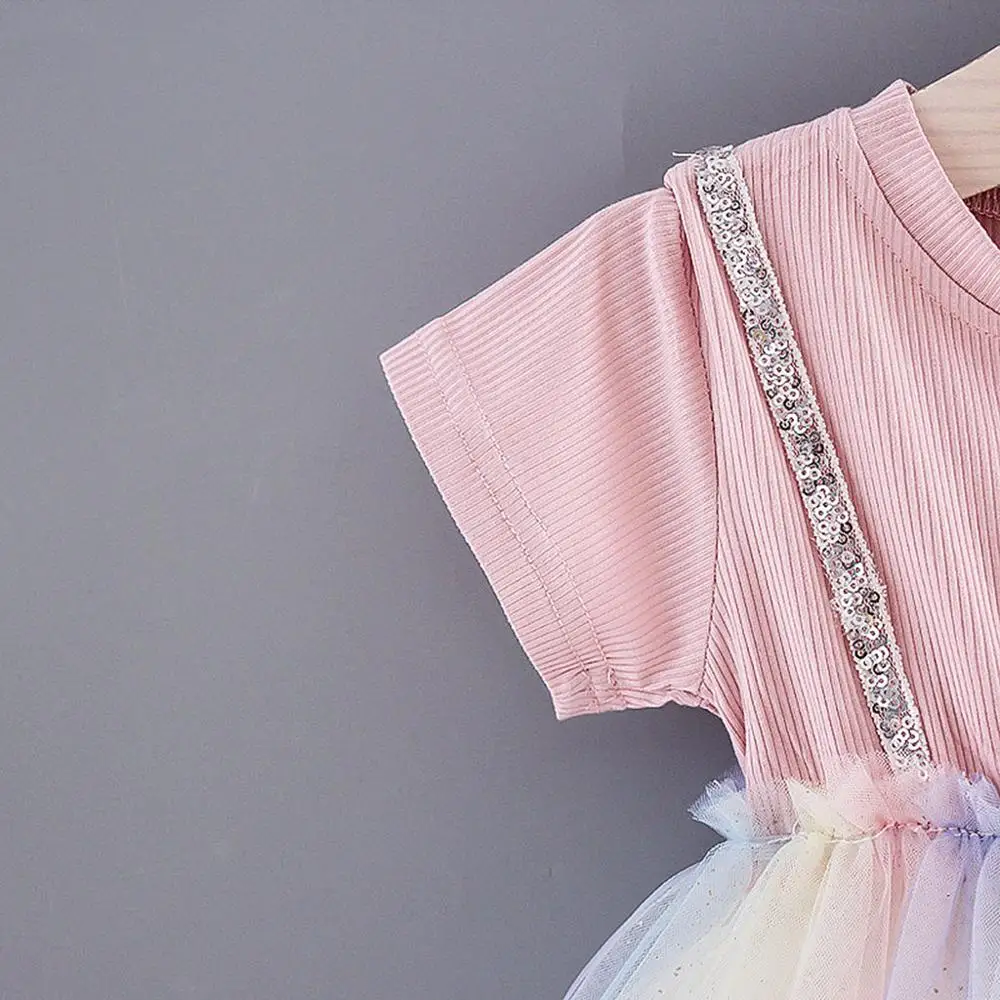 Летнее кружевное платье-пачка для девочек Сарафан Платье принцессы с короткими