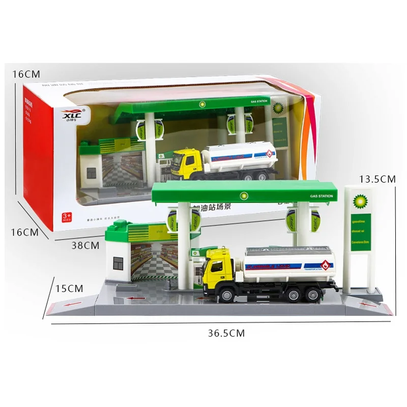 Заправочная Станция модель без огней с литым маслом бак зеленый/желтый цвет