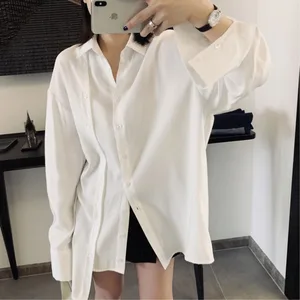 Женская шифоновая блузка с отложным воротником DEAT, тонкая свободная двубортная рубашка в Корейском стиле, весна-лето 2021