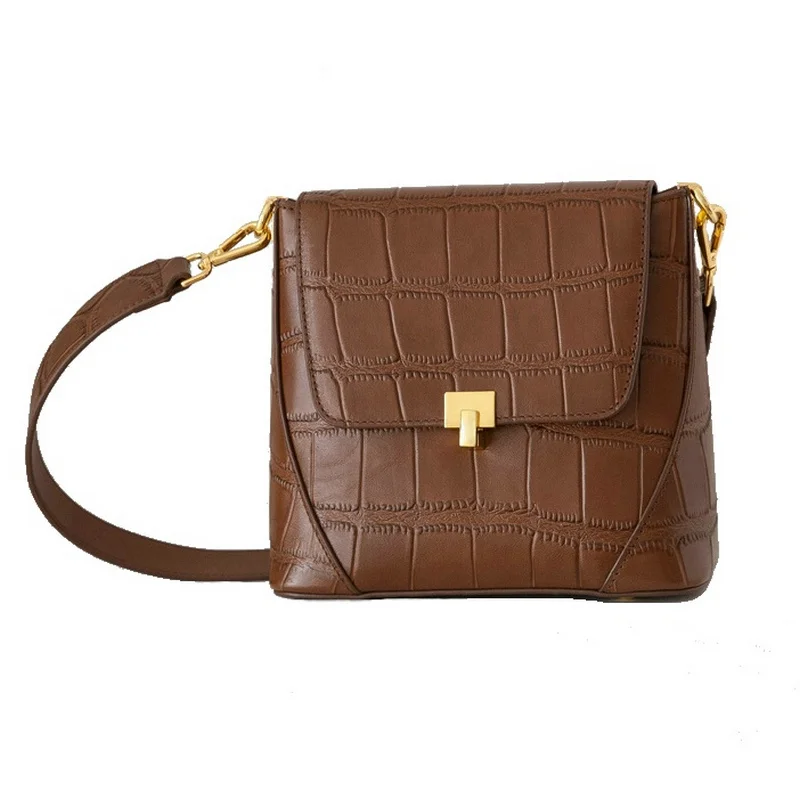 

VENOF Women's Bag Genuine Leather Vintage Crossbody Bag Alligator Pattern Shoulder Bucket Bags Ladies Luxury Brand Designer Bag