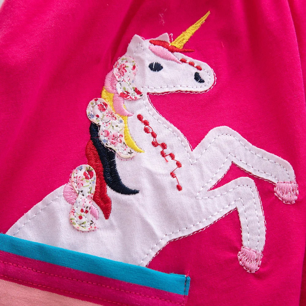

Baby girl dress summer new style 100% cotton baby girl dress cartoon unicorn applique girl princess dress cute kid clothes