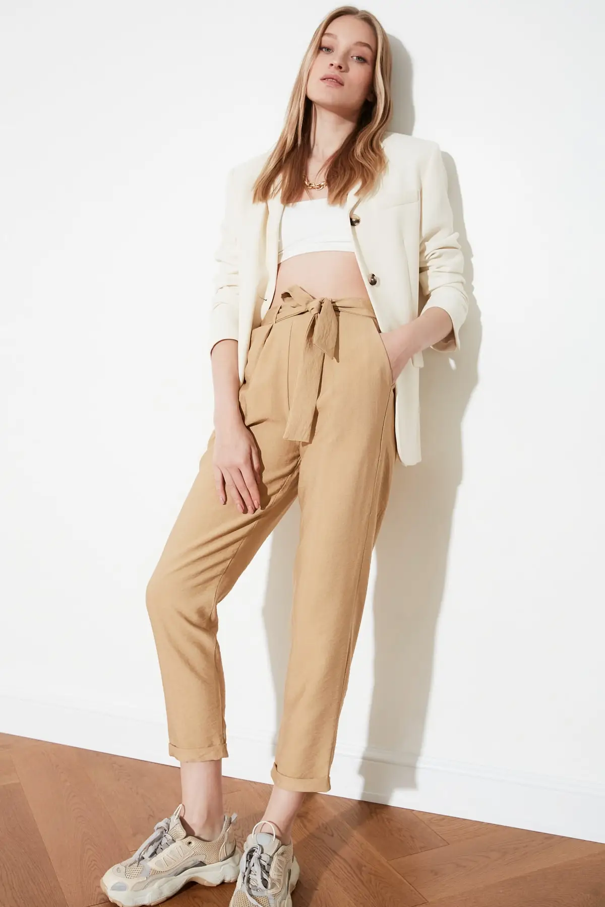 Женские повседневные брюки twot19st0069 синий пояс|Брюки| |