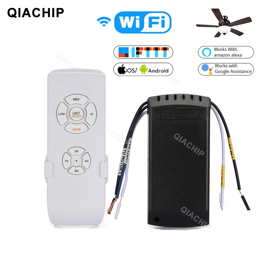 QIACHIP Wifi Smart Life Fan Controller Tuya Timing Regulator Wind Speed Transmitter Receiver AC110V-240V for Alexa Google Home