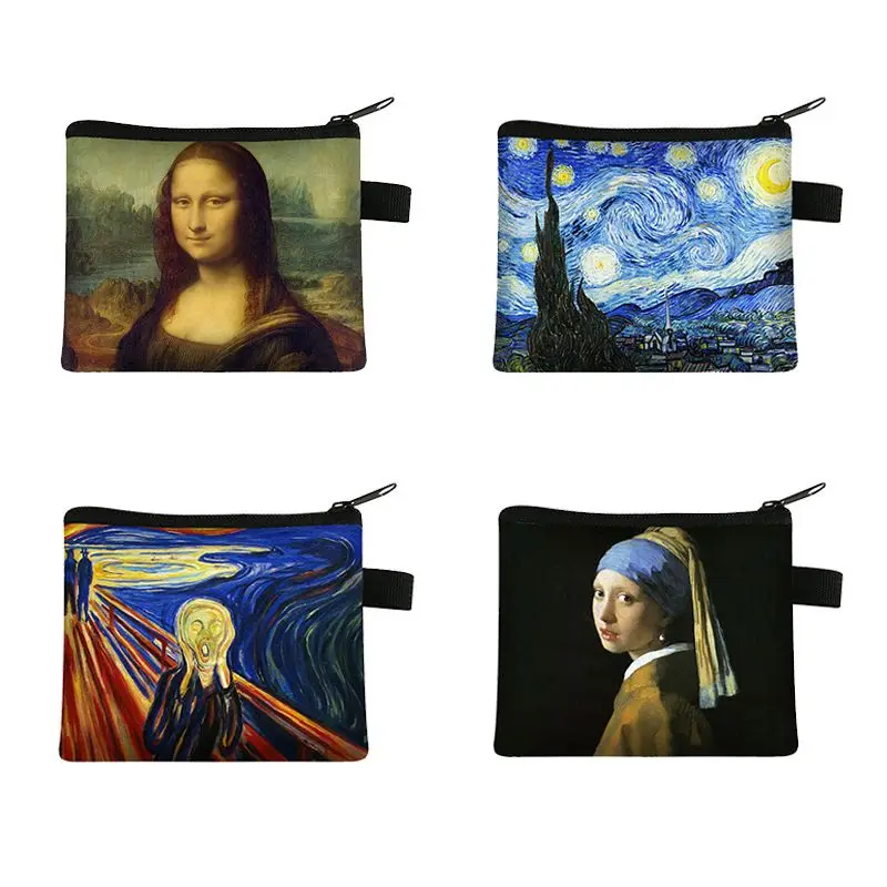 

3 Pcs Van Gogh Starry Sunflower Oil Painting Canvas Cosmetic Bag Retro Mona Lisa Art Fashion Handbag Women Leisure Coin Wallet