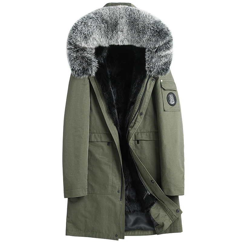 

Fur Parka Real Long Coat Winter Jacket for Men Mink Fur Liner Fox Fur Collar Plus Size Parkas Mink Jacket BL288 KJ2552