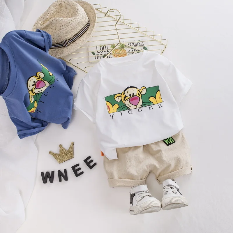 

Summer Clothes for A Boy Cotton T-shirt Short Pants 2 Pieces/set New Short-sleeved Children's Clothing Cartoon Clothing for boys