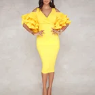 Элегантное вечернее платье для женщин 2021 сексуальное облегающее платье с рукавом в виде листа лотоса с открытыми плечами вечернее платье миди летнее желтое розовое черное офисное платье