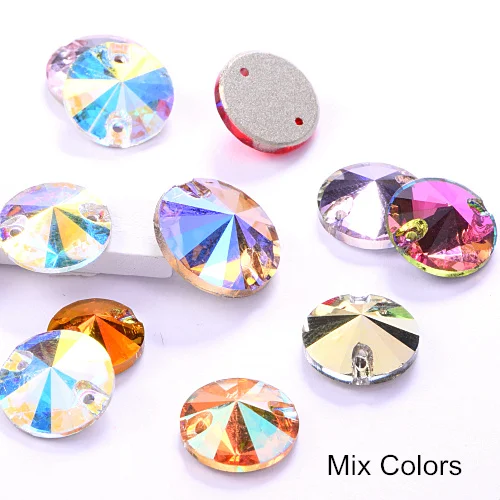 Mix colors AAAAA качественные цветные пришивные стразы 12 мм, 40 шт., круглые стеклянные стразы в форме риволи с плоским основанием для шитья свадебного платья F0082 - Цвет: Mix colors