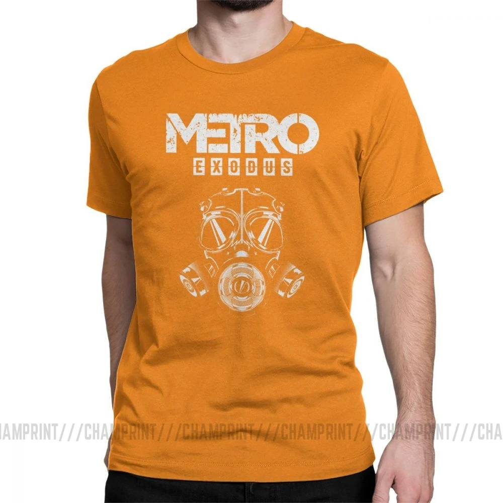 Мужская футболка Metro Exodus, футболки, противогаз, токсичные игры, игры Artyom Haunter, футболки с короткими рукавами, круглый вырез, одежда из чистого хлопка - Цвет: Оранжевый