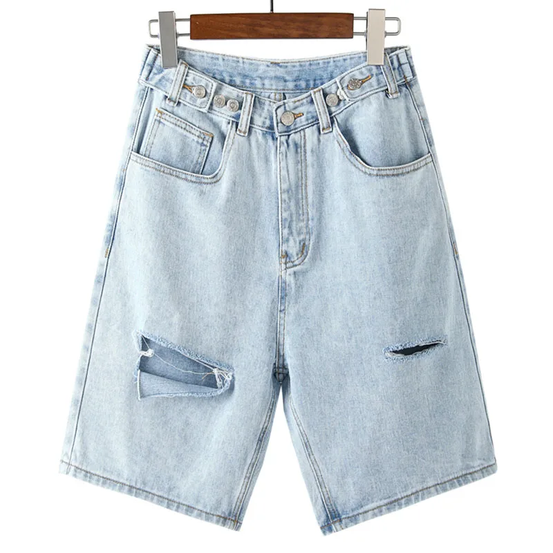 Женские джинсовые шорты с широкими штанинами свободные шорты-бермуды завышенной
