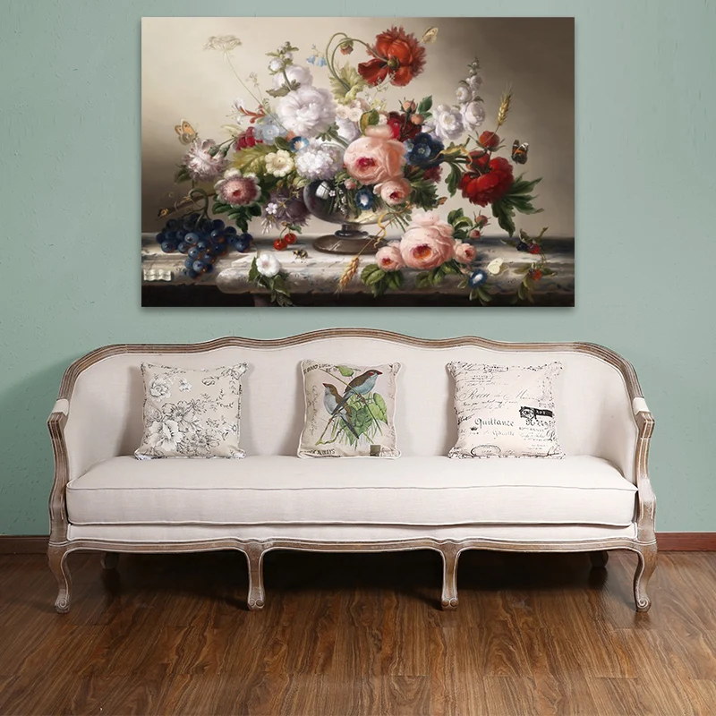 

Classic European Still Life Flowers Arrangement Oil Painting Canvas Posters and Prints Cuadros Wall Art Pictures For Living Room