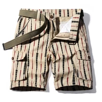 men casual cargo shorts 2022 summer fashion stripe 6 pocket loose cotton cargo shorts no belt sports pants
