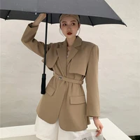 elegant chic blazers outwear ladies office wear suit jacket vintage solid color trench jacket top 2021 spring autumn new