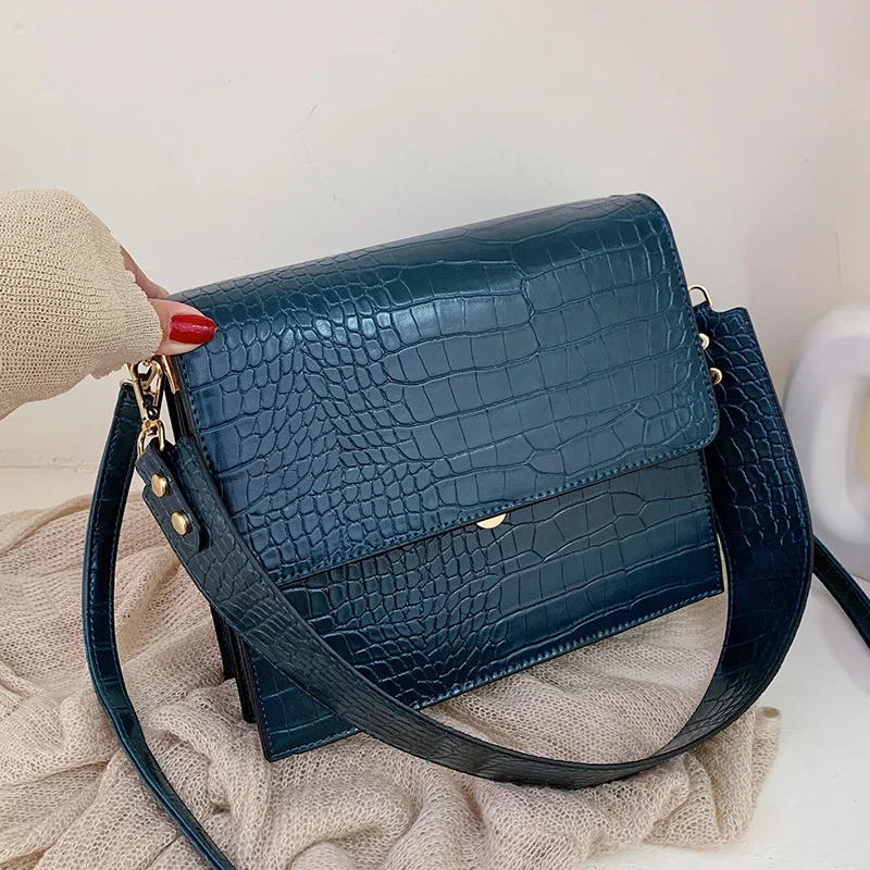 NavyBlue crocodile Крокодиловая Мода, простая женская дизайнерская квадратная сумка, новинка, женская сумка-тоут из искусственной кожи, Аллигатор, сумки через плечо - Цвет: NavyBlue crocodile
