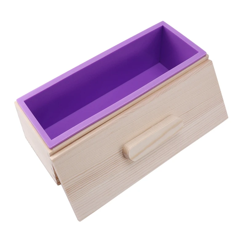 

Rectangular Silicone Soap mold Handmade Soaps making Tool Set Wooden Loaf Cutter Box with 2 Stainless Steel Cutters