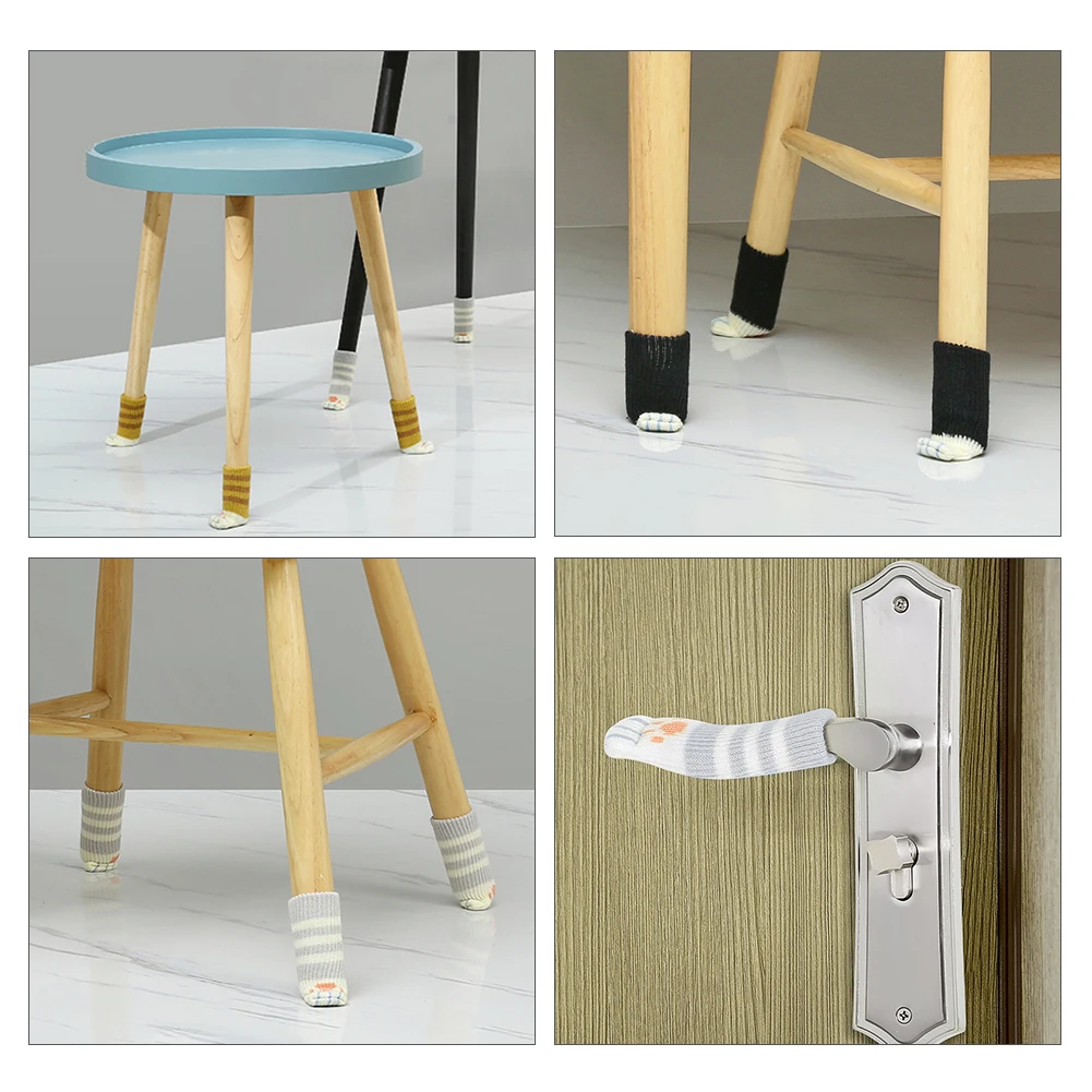

4Pcs Furniture Non-Slip Table Feet Covers Floor Protectors Claw Foot Cartoon Home Decor Chair Leg Socks Pad Cat Paw Knitted Mute