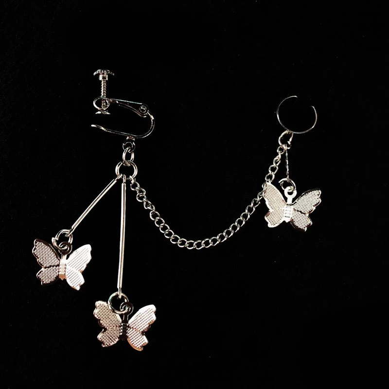 

1pcs Punk Chain Butterfly Long Tassel Earrings Jewelry Fashion Sweet Metal Ear Clip Leaf Tassel Earrings for Women Gifts Cool