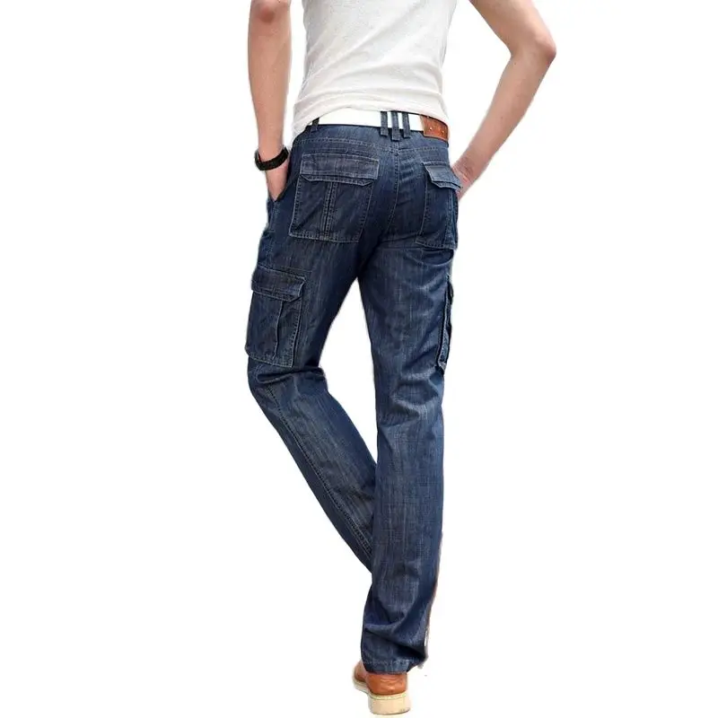 Trendy Fashion Military Jeans Denim Cargo Pants Men Cotton Loose Baggy Pockets Straight Trousers Plus Size Man Bottoms Clothing