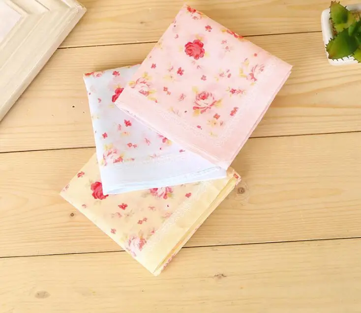 Женский носовой платок 45*45 цветной хлопковый с цветочным принтом и квадратными