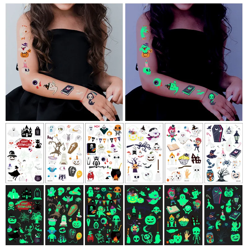 

20 Kinds Halloween Luminous Tattoo 2021 Halloween Party Temporary Body Sticker Disposable Waterproof Tatouage Temporaire