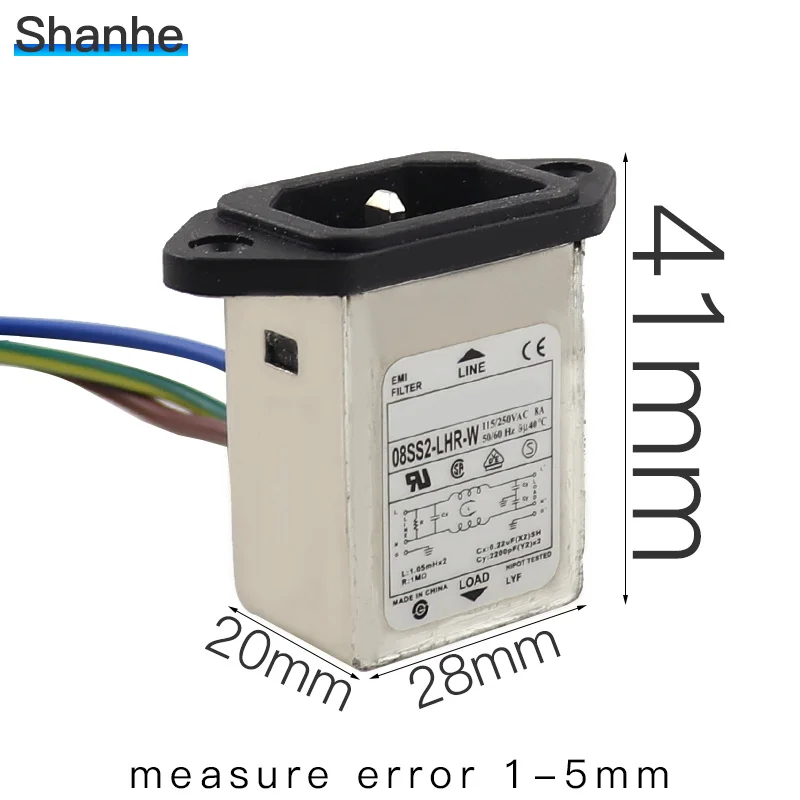 Для монтажа в панель 3 шпильки гнездо переменного тока 8A EMI фильтр 115/250VAC 50/60Hz
