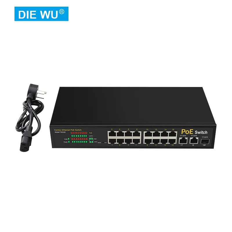 

TXE028 Combo Ethernet POE Switch 52V 16Port 10/100M+2Port1G+1SFP Iron Shell Network Switch for IP camera/Wireless AP/CCTV Camera