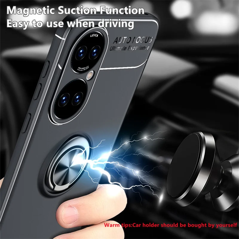 For Huawei P50 Case For Huawei P50 Cover Back Shockproof Phone Bumper TPU Soft Ring Magnetic Holder For Cover Huawei P50 Fundas
