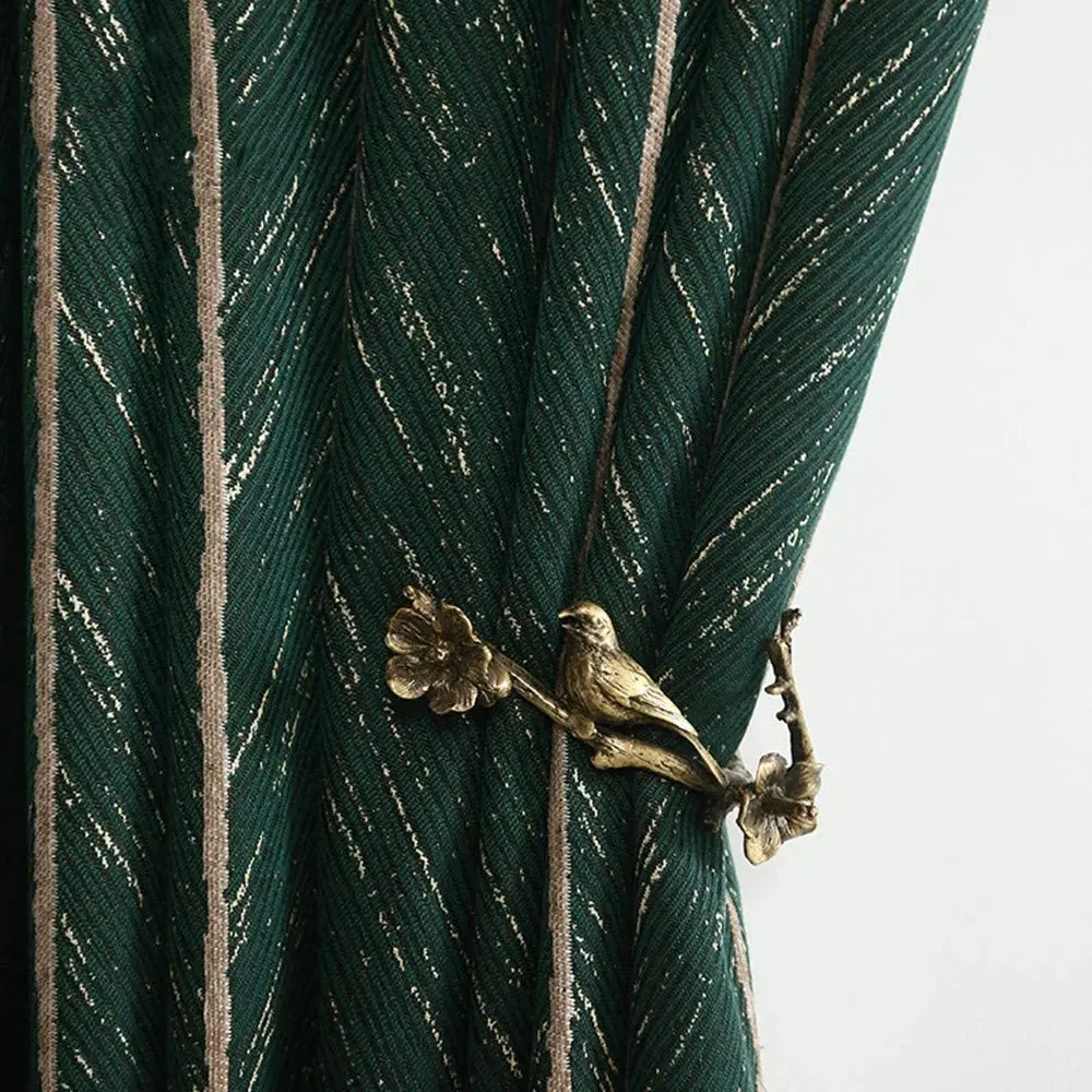1 Piece Luxury Retro Green Fish Bone Curtains Room Darkening Green and Gold Curtains for Living Room Bedroom