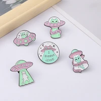 ufo alien enamel pins badge spaceship cat brooches for kids friends cartoon lapel pin backpacks badge jewelry gift wholesale