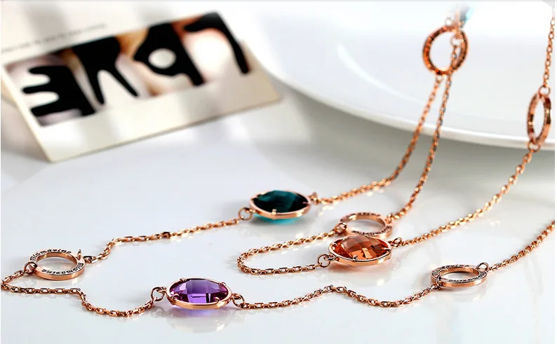 SINZRY new Luxury Jewellery Rose gold color Austria crystal long sweater necklaces fashion multicolor jewelry | Украшения и