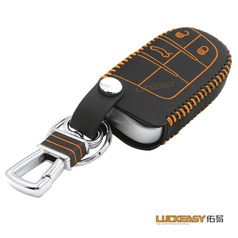 

luckeasy for dodge RAM PICKUP 1500 2014 2015 2016 jcuv 2013 Genuine Leather Car Key bag/case wallet holder remote key2a