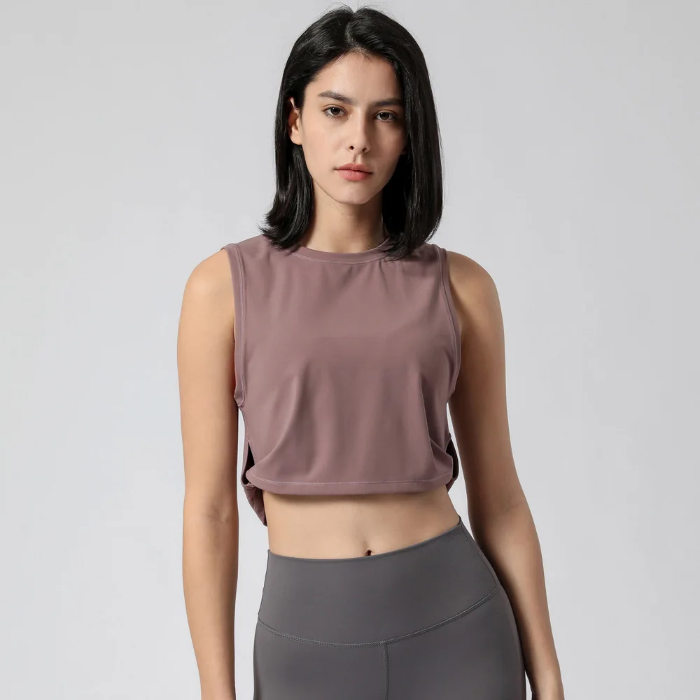 

2021 Summer Women Slim Sport T-Shirt Sleeveless Crop Top Yoga Fitness Tank Tops Workout Running Vest Fitness Shirt