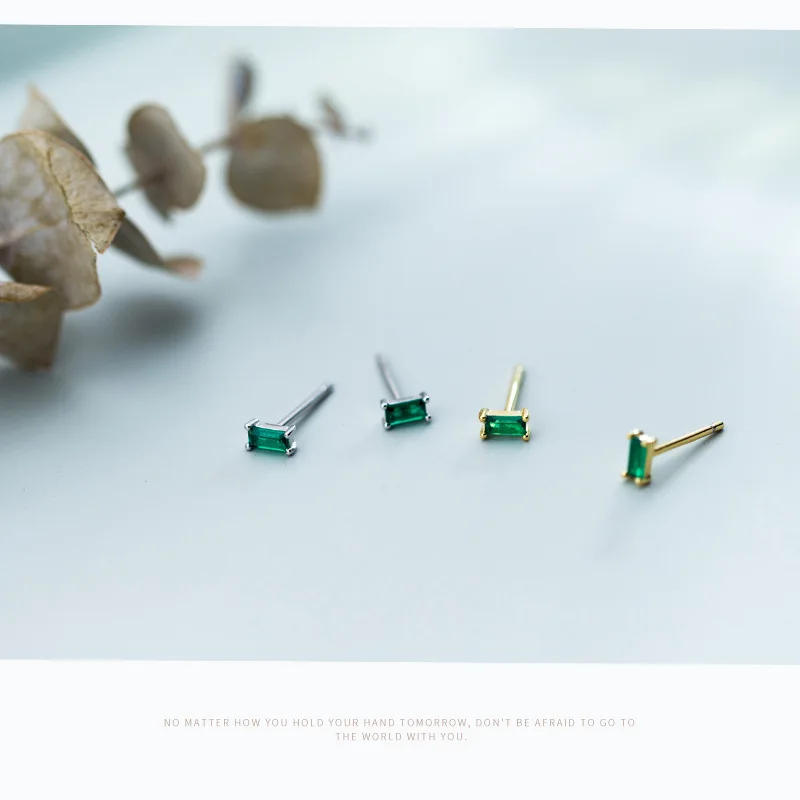 Женские серьги-гвоздики из серебра 925 пробы вечерние зеленым Цирконом | Украшения