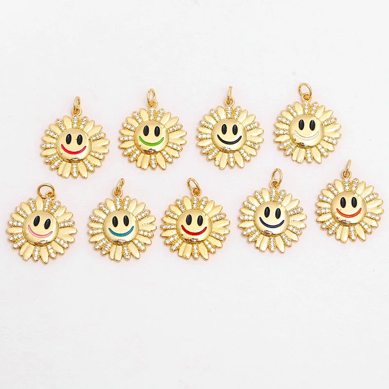 

Trendy Smile Face Gold Plated Necklace Pendant for Women Sunflower Diamond DIY Jewelry Bracelet Necklace Anklet Accessories