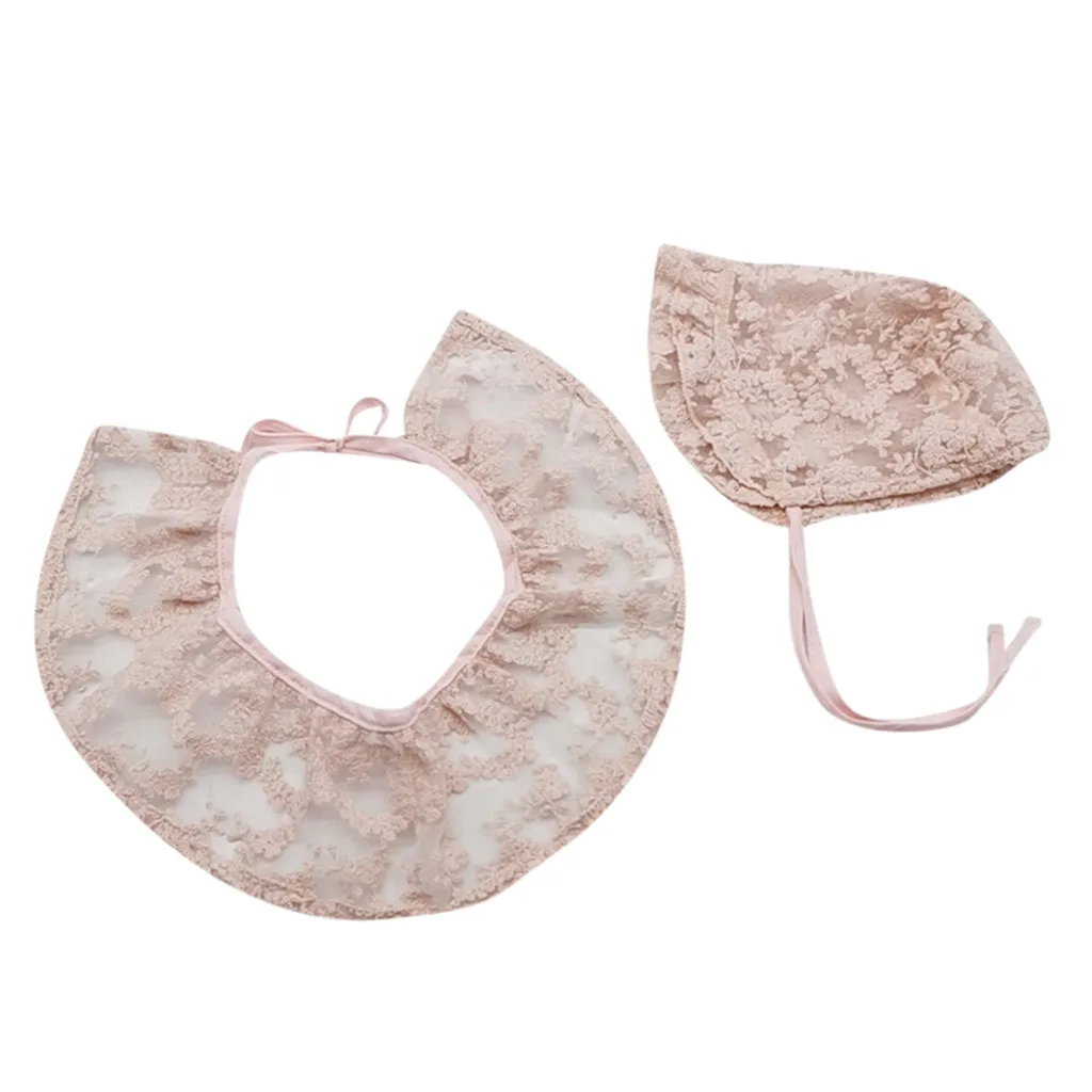 Newborn Baby Girls Princess Lace Feeding Bibs Saliva Towel +Cap Outfits Set photography props baby girl hat czapka dziecko шапка |