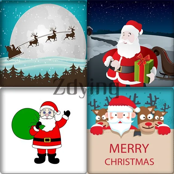 ZDYING квадратная форма стеклянный кабошон Санта Клаус с рождественским рисунком