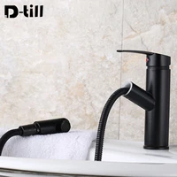 d till faucet bathroom sink basin faucets stainless steel black water wash deck mounted hot cold waterfall mixer taps pull out
