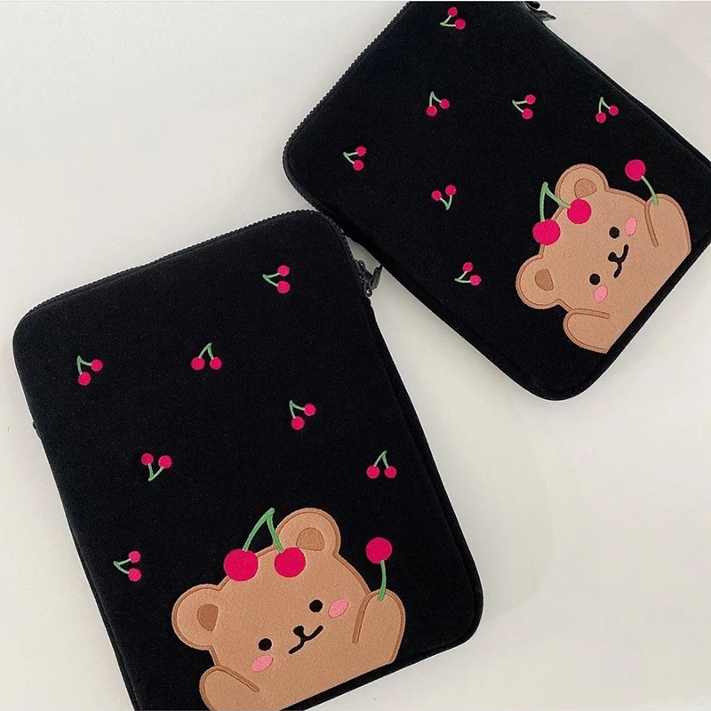

Girls Cute Laptop Handbag For Korean Tablet Case Cherry Bear Kawaii Mac iPad Pro 11 13 14 15 inch Bag Laptop Sleeve Bags WY423