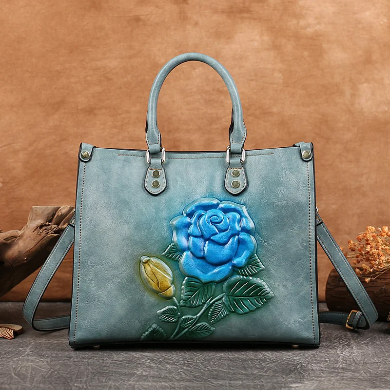 

Vintage Women Handbag 2021 New Embossed Handmade Leather Shoulder Bag Ladies Large Capacity Retro Crossbody Bags Female