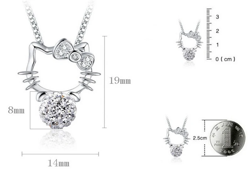 

POPACC 925 Sterling Silver Crystal Ball Cat Pendant Necklace For Women Gift Chain Necklace choker collares