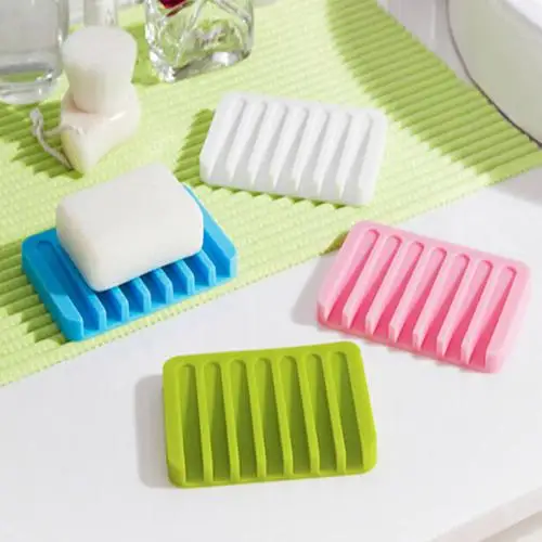 

Flexible Bathroom Silicone Soap Dish Storage Holder Soapbox Plate Tray Shower Soap Holder Draining Kitchen Sink Sponge Holder