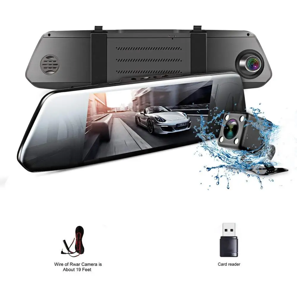 Видеорегистратор автомобильный с 7-дюймовым сенсорным экраном и камерой заднего
