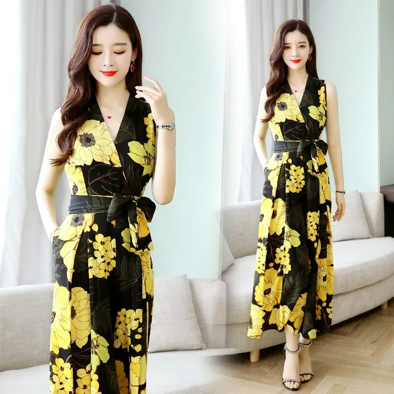 Женские комбинезоны без рукавов с широкими штанинами летние брюки до щиколотки