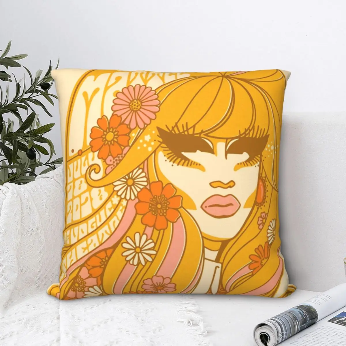 

Flowers Inspired Square Pillowcase Cushion Cover funny Zipper Home Decorative Polyester Car Nordic 45*45cm