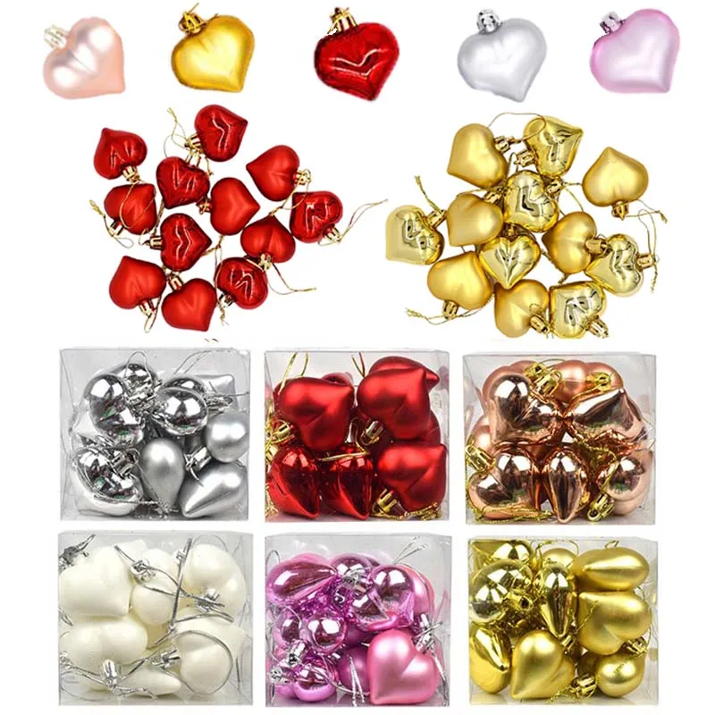 

12Pcs Christams Tree Decor Star Heart Ornament Christmas Balls Decorations for Home Navidad Wedding Party Supplies Xmas Gift