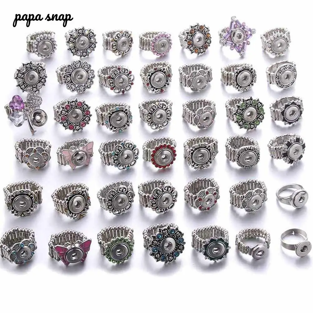 

5PCS New Snaps Jewelry 12mm 18mm Snap Button Rings rhinestones Adjustable Metal Snap Rings Snap Buttons Jewelry Wholesale